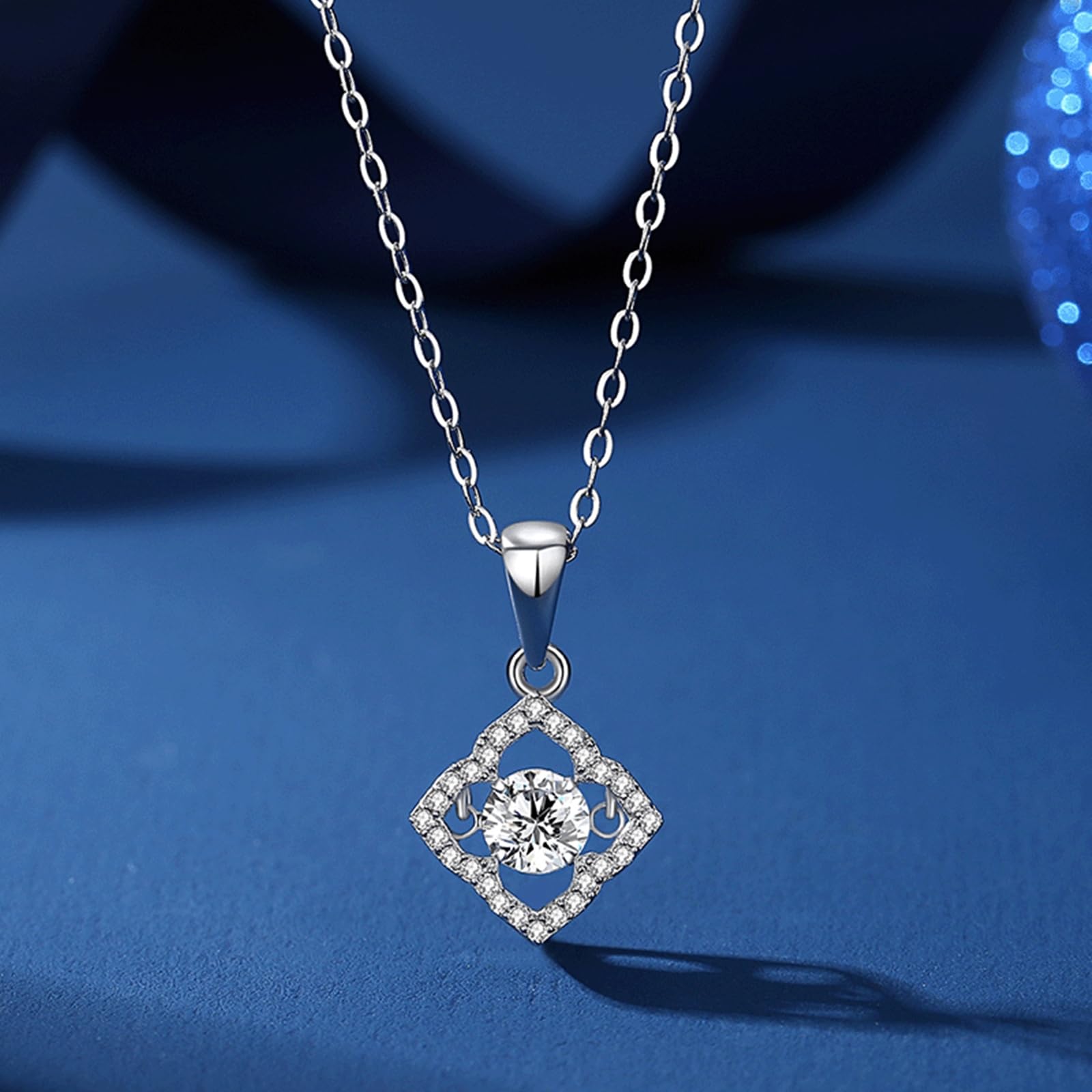 Catena Collana Donna, Collana Pendente Rombo cavo con moissanite da 5 mm, 40+5cm