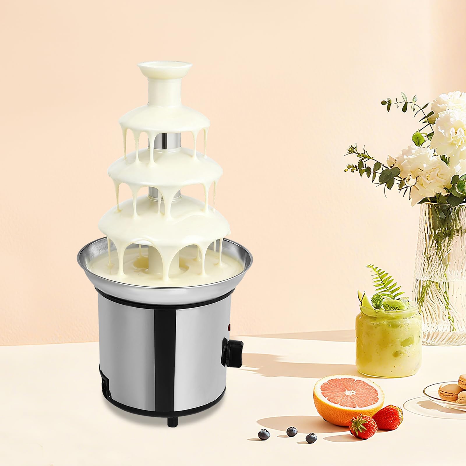 Schokobrunnen Elektrisch 170W 4-Etagen, 1.8L Kapazität Schokoladenfontäne mit Spiraldesign, Edelstahl 430 PP Material für Party Hochzeit Geburtstag, Haushalt Familie Event Catering