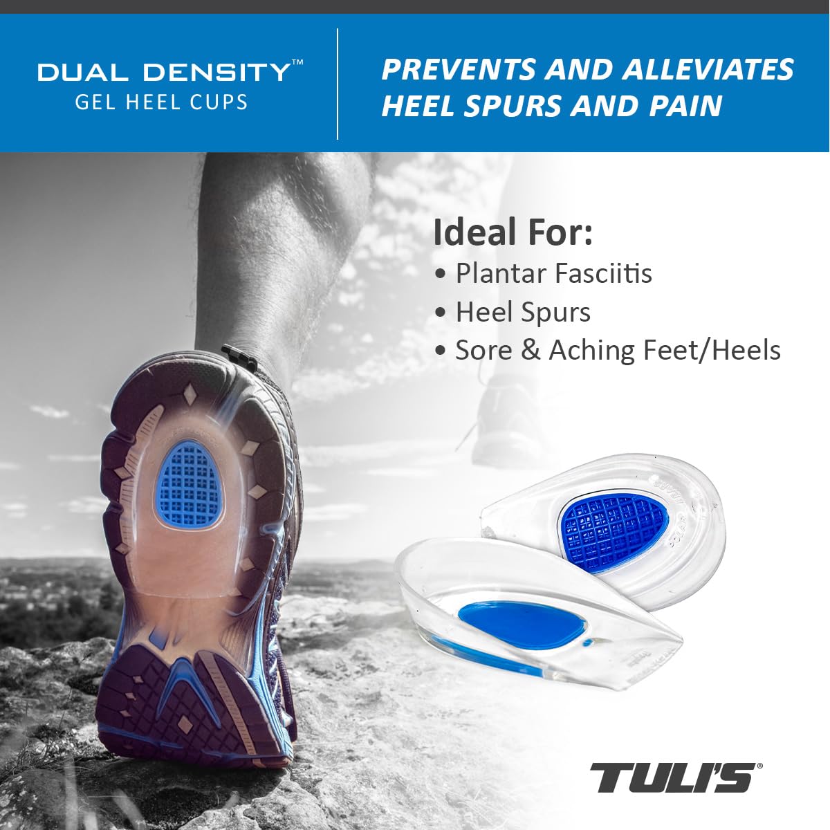 Tuli's Dual Density Heel Cups – Talloniere a Doppia Densità per Malessere al Tallone, Fascite Plantare e Sperone Calcaneare, 1 Paio, Regular