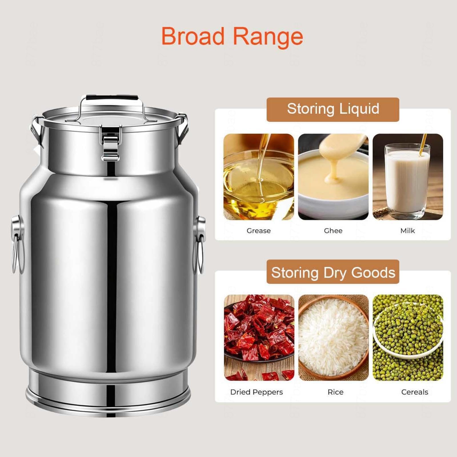 bidon a Lait INOX 2.5/5/10/15/20/25/30 litres, bidon de Lait INOX for À Vin Baril Seau À Eau Huile Réservoir À Thé avec Couvercle Scellé,A-25L