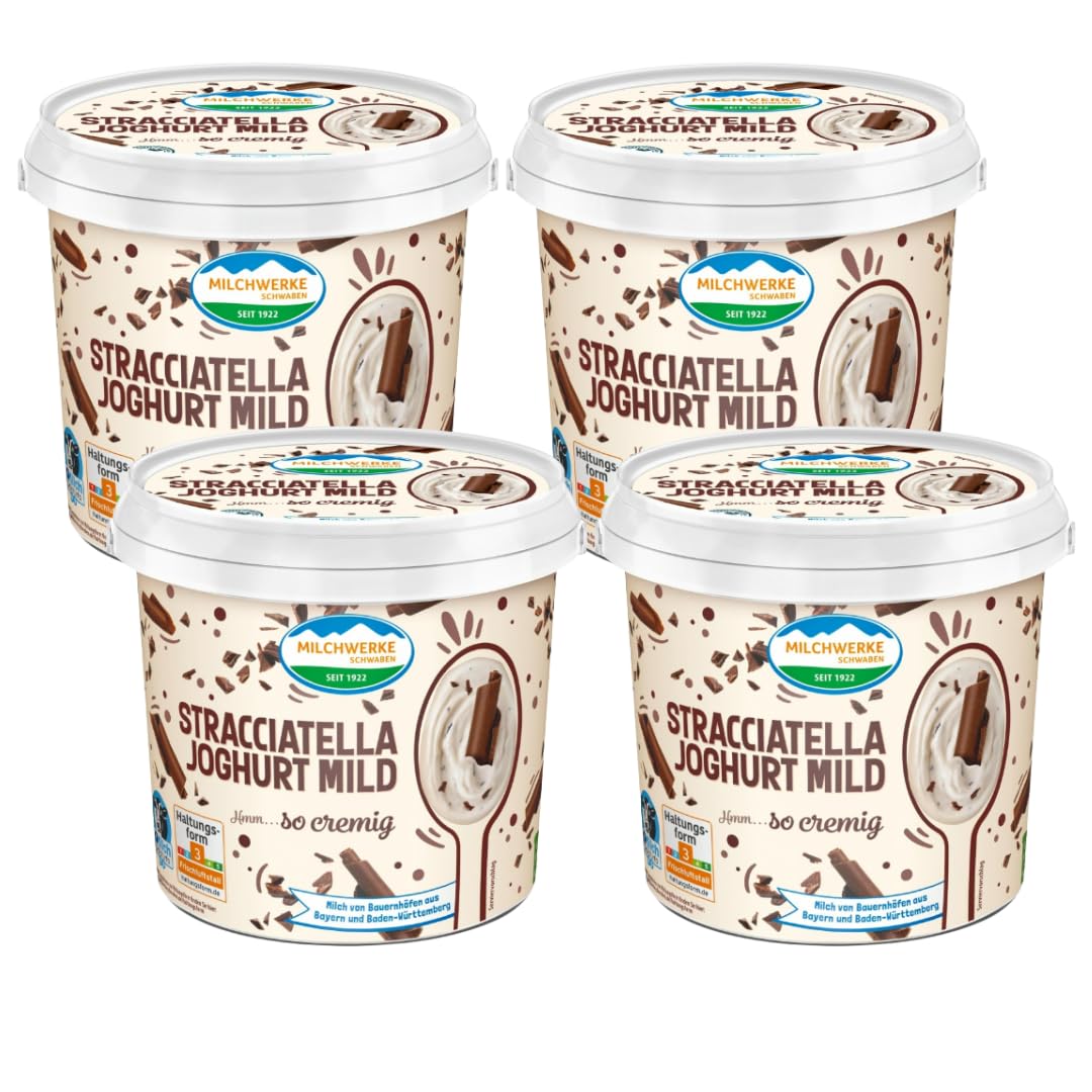 Weideglück Joghurt Stracciatella Mild 3,5% 1000 Gramm x 4 Stück [Frischegarantie]
