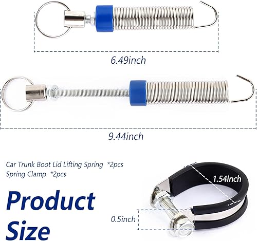 Miniatura 2 de 2 muelles de elevación para maletero con 2 abrazaderas, soporte de elevación de choque de repuesto automotriz ajustable, tapa de maletero de