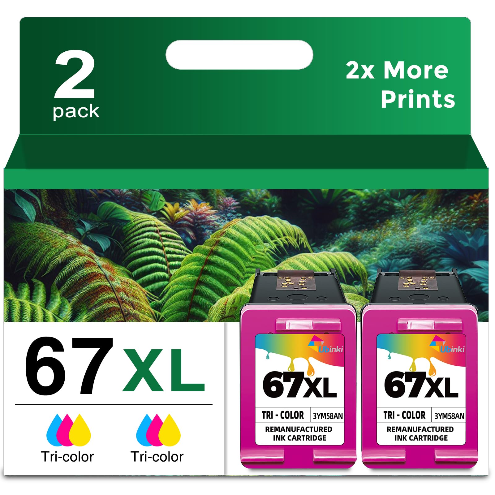 Ubinki 67XL Color Ink Cartridge Tricolor 2-Pack