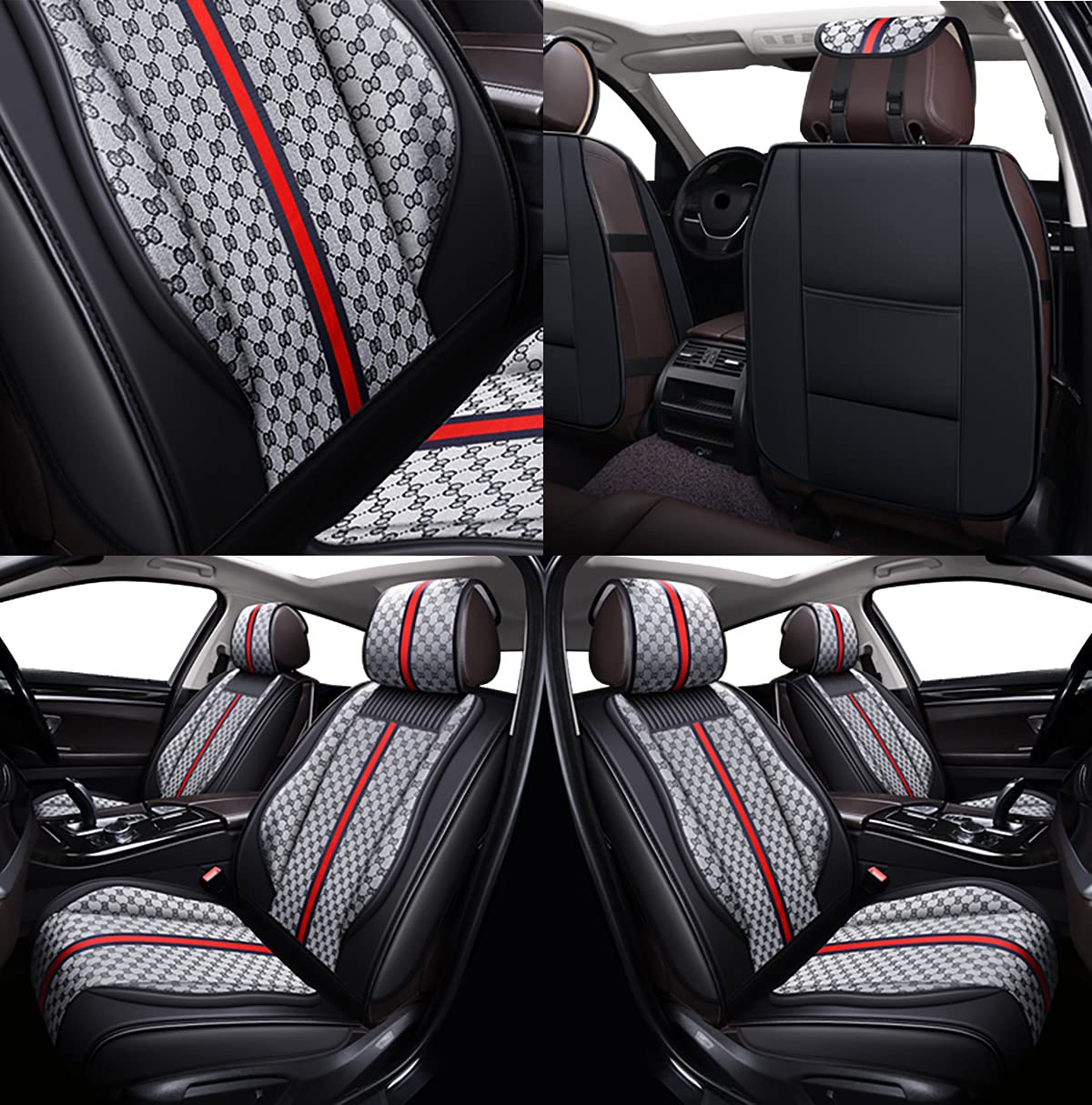 OASIS AUTO Car Seat Covers Premium Waterproof Faux Leather Cushion Universal Accessories Fit SUV Truck Sedan Automotive Vehicle Auto Interior Protector Front Pair (OS-007 Gray)