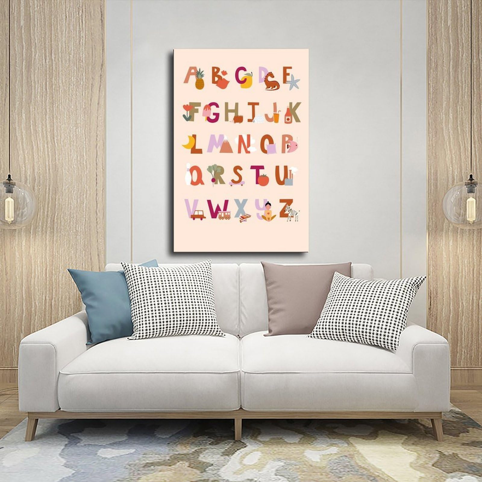 Poster sur toile avec thèmes éducatifs de l'alphabet de A à Z (2) - Décoration murale pour salon, chambre à coucher - 60 x 90 cm