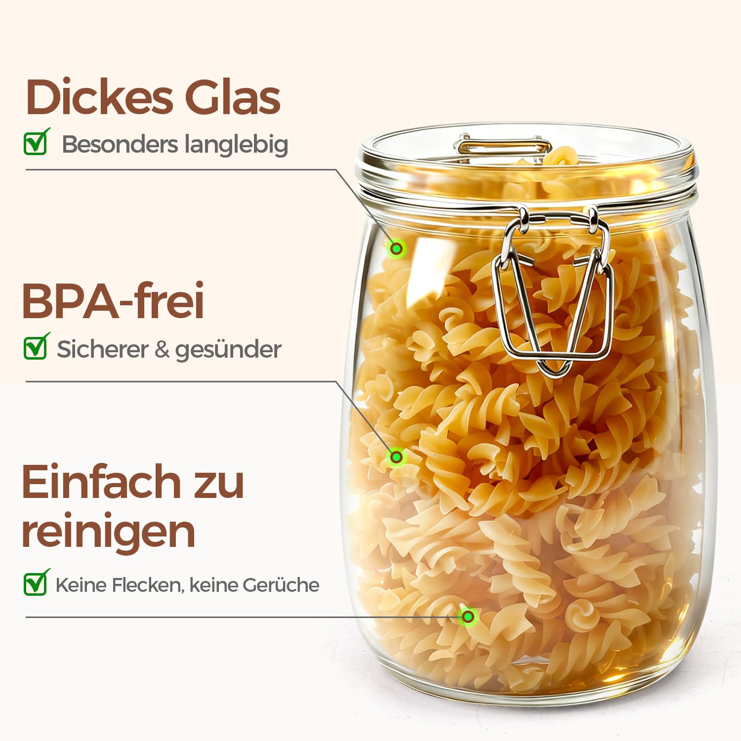MuciHom - Barattoli ermetici per alimenti, in vetro borosilicato senza BPA, con coperchio in bambù, contenitore cilindrico per cereali con guarnizione Medium 34oz Round - 3 Sets