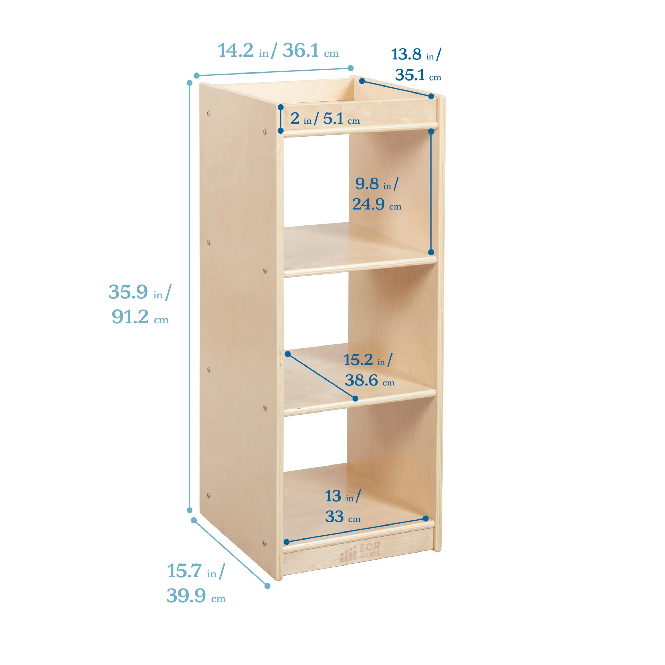 ECR4Kids 3-Cube Vertical Storage Cabinet, Display Shelf, Natural
