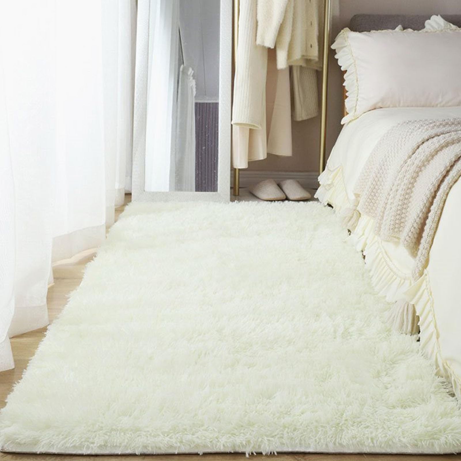 Dywaniki do sypialni, 130 x 200 cm, grube, nie gubi włosia, vintage, do salonu, łatwe czyszczenie, dywan do sypialni, jadalni, biura, złamany biały