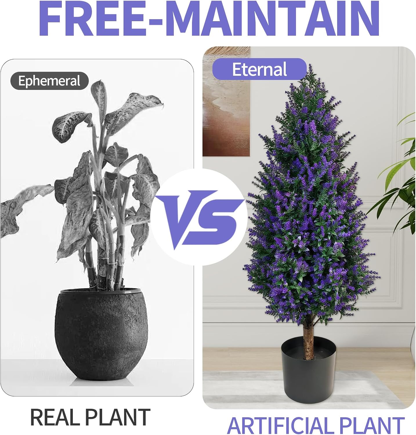 PakaLife 39“ Topiary Trees Artificial Lavender Outdoor 2-Set,Faux Shrub Bushes (Purple)