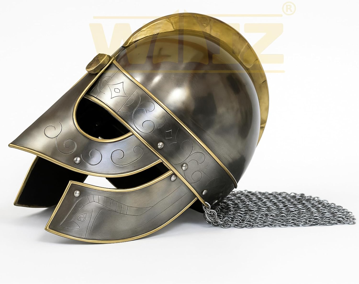 Roman Imperial Centurion Helmet with Cheek Guards and Chainmail Neck Guard – Medieval Costume Armor for LARP, Cosplay, Reenactment, and Display