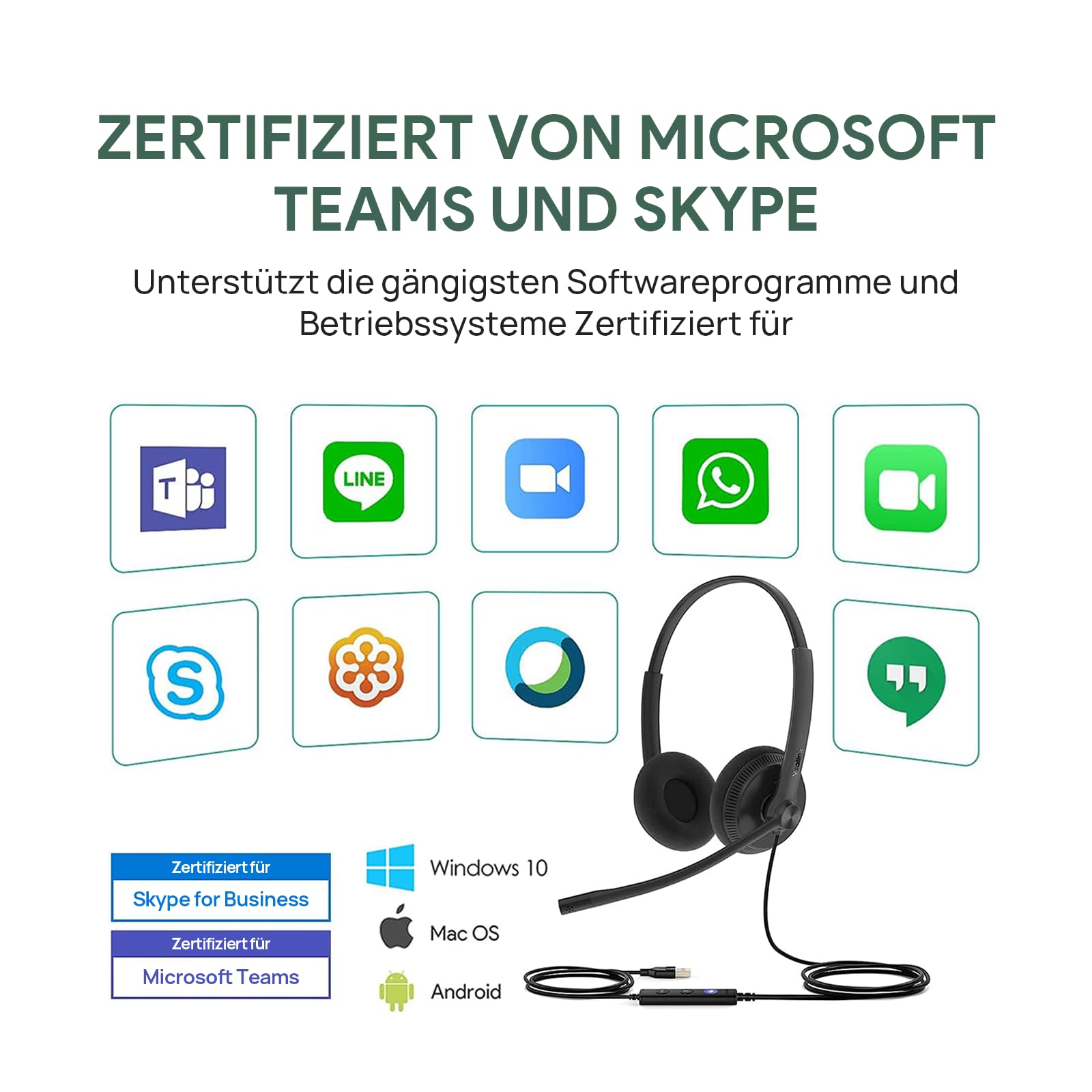 Yealink Cuffie stereo UH34 USB con microfono – Cuffie stereo con cancellazione del rumore, cuffie professionali da lavoro VoIP telefono computer call center ufficio