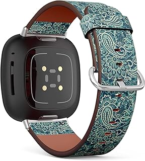 CJBROES Replacement Leather Watch Band, Compatible with Fitbit Versa 3 and Fitbit Sense of Wristband Bracelet Accessory - Floral Paisley Ornament