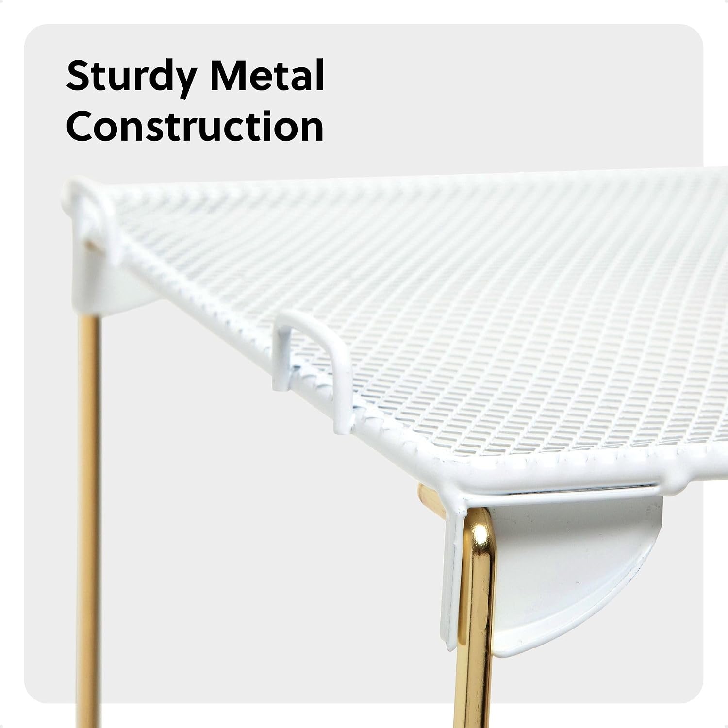 U Brands Mesh Locker Organizer Shelf, 11" x 10" x 8", White and Gold, Back to School Essentials, Stackable, Fits Standard Size School Lockers