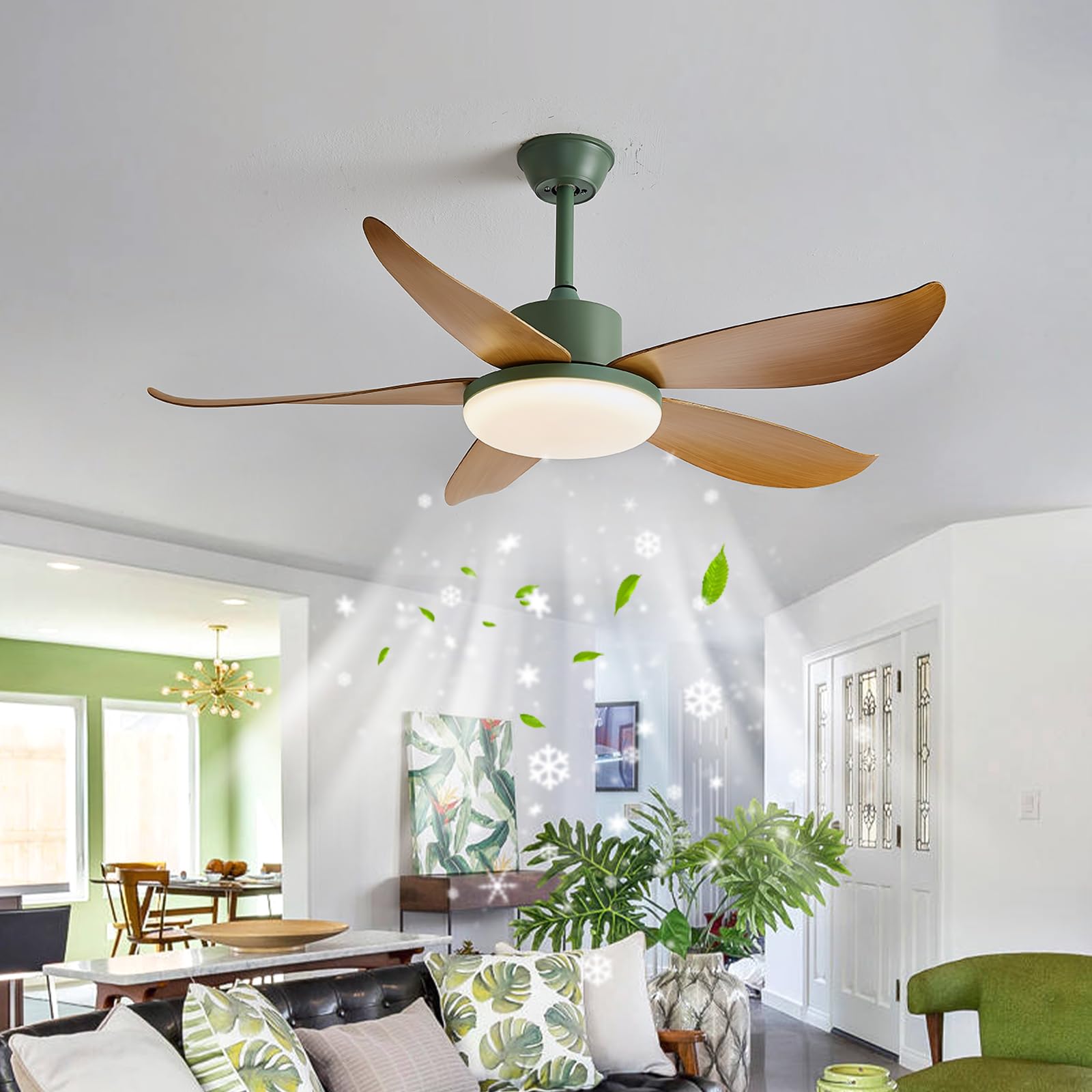 Homefire Ventilatore a soffitto con telecomando Silenzioso - Luce a soffitto Luce a soffitto temporizzata Ventilatore a soffitto Estate/Inverno Camera da letto Sala da pranzo/Colore legno