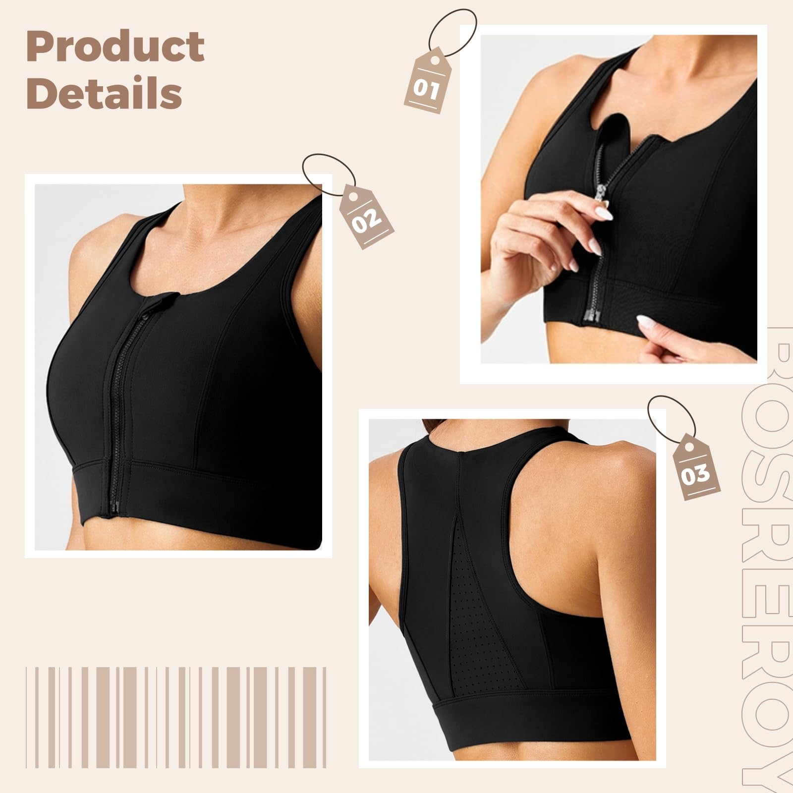 Biustonosz sportowy z zapięciem na zamek błyskawiczny z przodu, dla kobiet, spandex + wysoce elastyczny nylon, szerokie ramiączka i bezszwowa konstrukcja, Xxxl, idealny do dużych rozmiarów