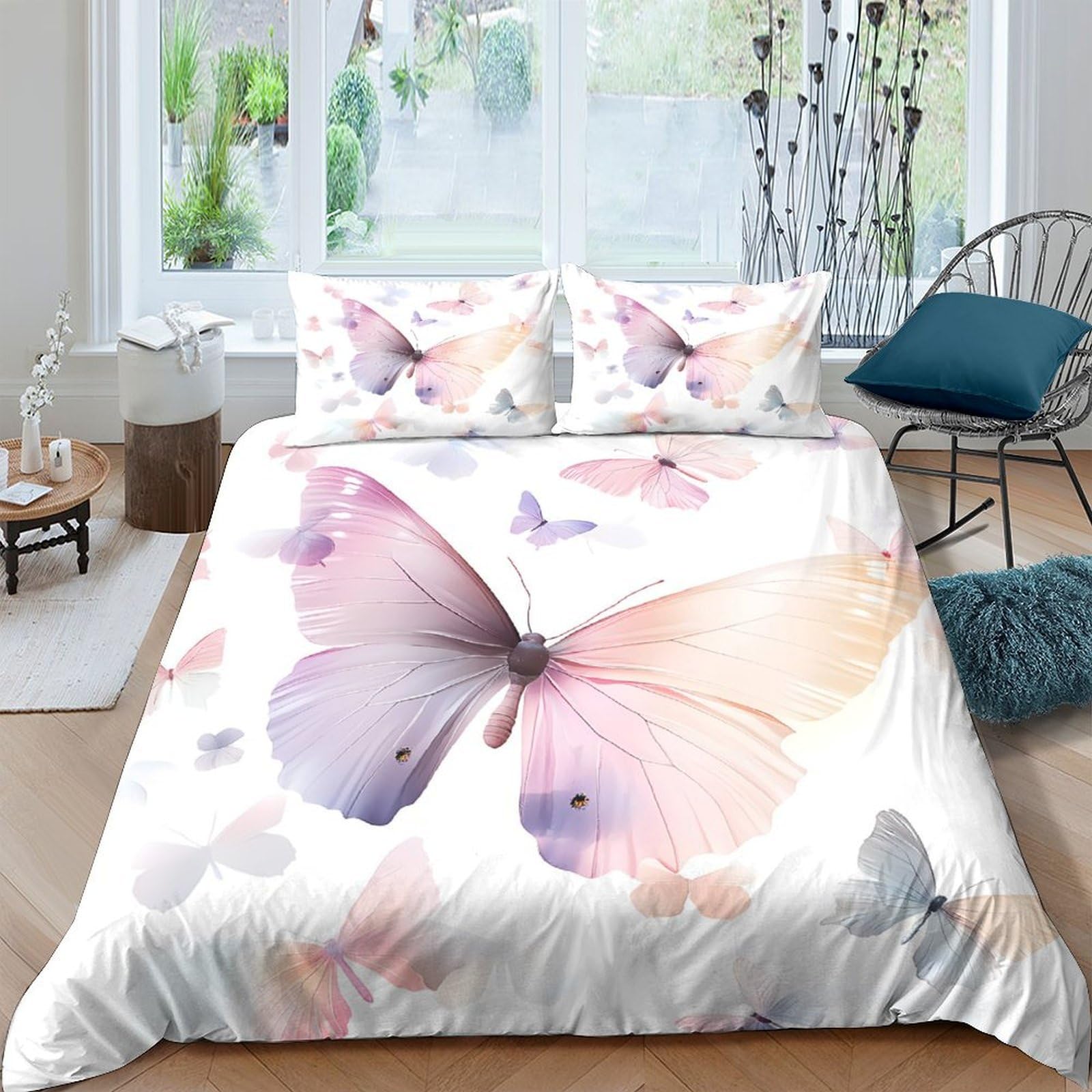 Ctjqhvkz Style-7 3D Printed Pastel Butterfly Fitted Sheet Microfiber Non Slip Bed Cover For Bedroom Guest Room Mattress Decor Single（135X200cm）