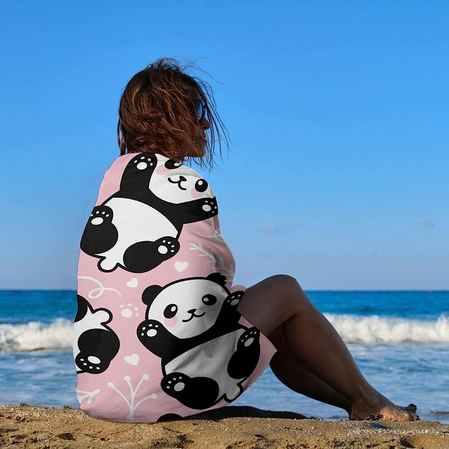 Serviette De Plage 3D Panda Animal De Dessin Animé, Serviette De Bain XXL 200 X 200 Cm Microfibre À Séchage Rapide, Serviettes De Plage Enfant Femme Homme Drap De Plage pour Natation Picnic -4H1U