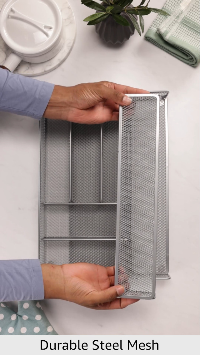 Honey-Can-Do KCH-02163 Steel Mesh 7-Compartment Expandable Utility Drawer Organizer, Silver