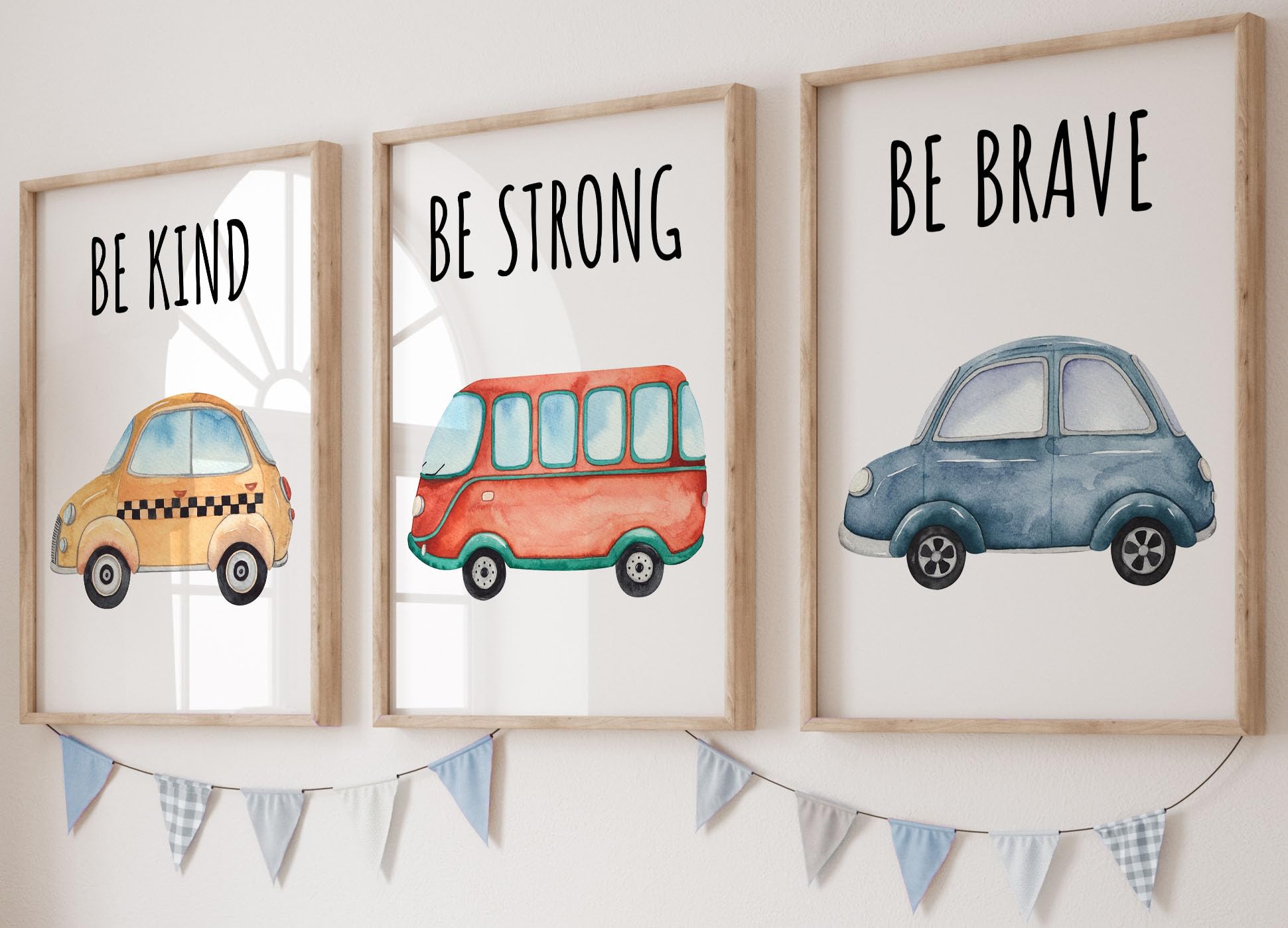 Transport Vehicles Set of 3 Unframed Poster Prints for Boy Girl Nursery Bedroom Playroom Watercolour Design
