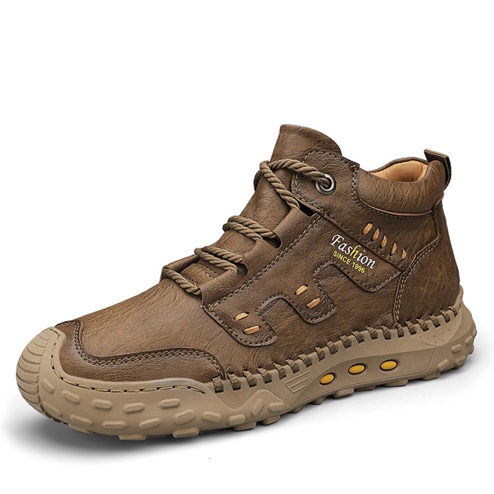 Męskie ręcznie szyte skórzane botki rustykalny naturalny styl sznurowane buty do chodzenia w ziemistych odcieniach wygodne obuwie outdoorowe dla mężczyzn