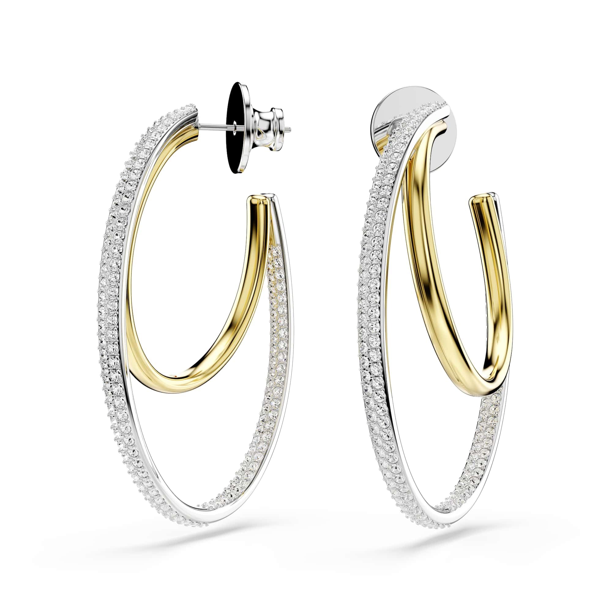 Swarovski Hyperbola - Pendientes de aro con acabado de metal, talla media, color blanco, 4,6 x 0,8 cm, cristal