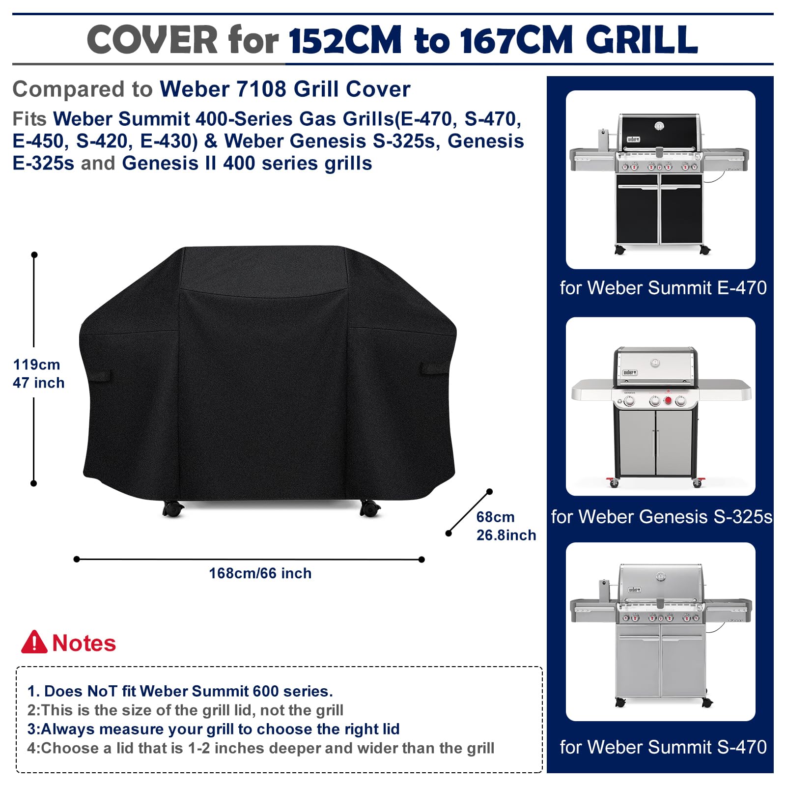 Copertura per barbecue 7108, 170 cm, per barbecue Weber Summit serie 400, rivestimento in poliuretano per Weber Summit 470, 420, 2022 Genesis S-325s, E-325s