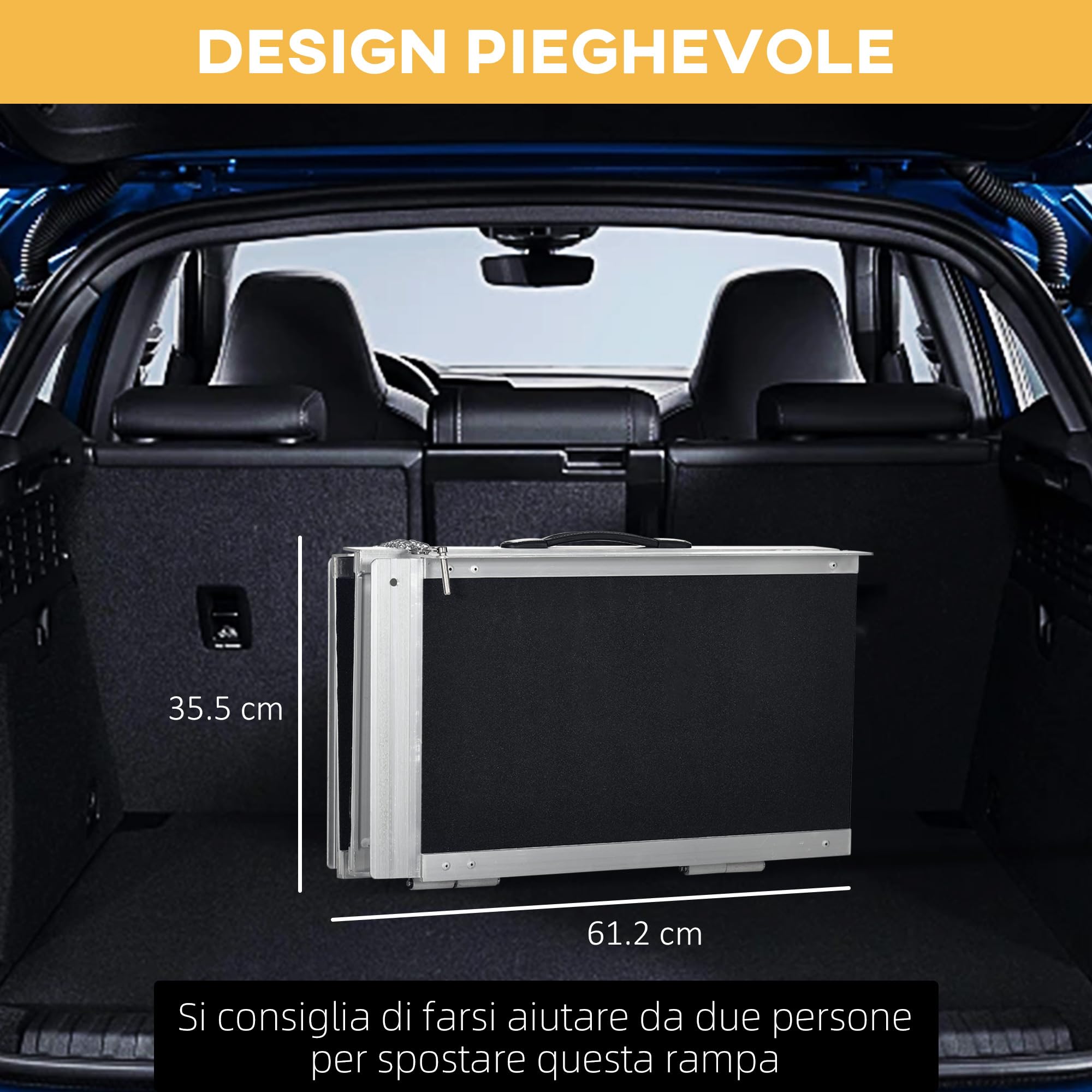 HOMCOM Rampa per Sedia a Rotelle Portatile, 122x73.5 cm Rampa per Disabili Pieghevole Antiscivolo in Alluminio, Capacità 270 kg, per Gradini, Scale, Porte e Auto, Nero