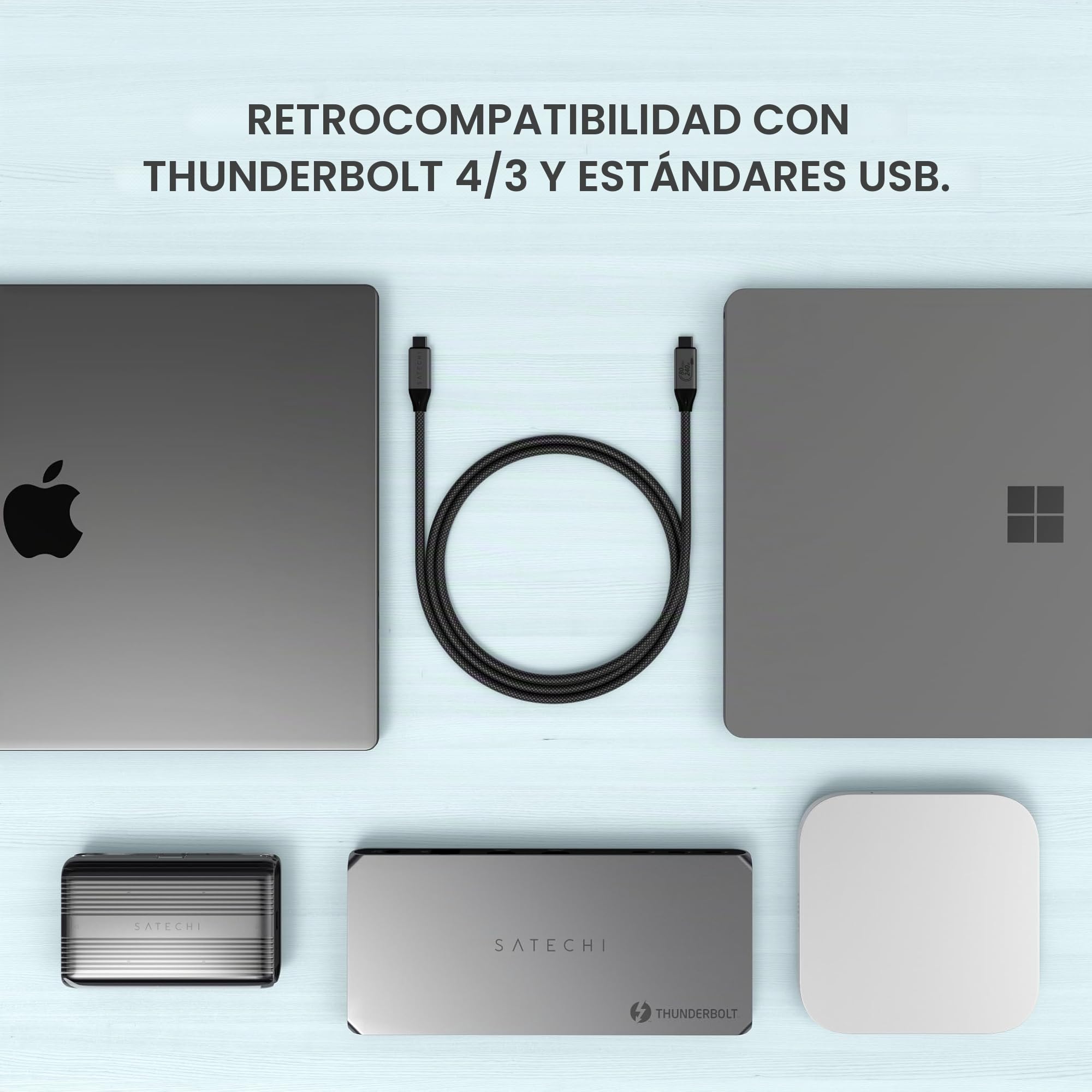 SATECHI Cable USB4 V2 Pro de Carga Rápida PD 240 W con Longitud de 1,2 m, Datos 120 Gbps, USB-C a USB-C, Resolución 8K@60Hz - 4K@120Hz, Thunderbolt 5/4/3 para MacBook Air/Pro/Neo y más