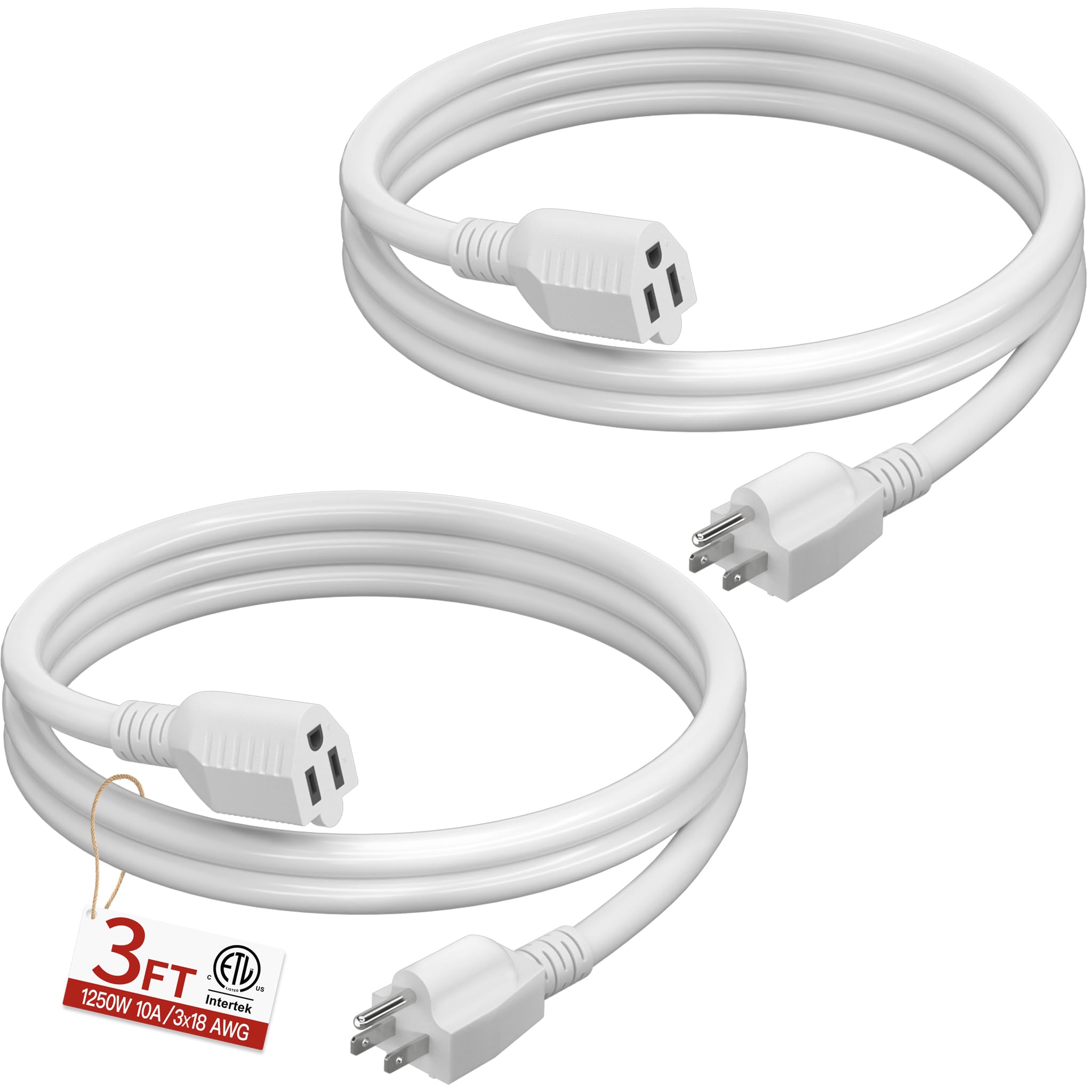 Skrizcable 16/3 Short Extension Cord 3FT 2Pack, White Extension Cord Indoor