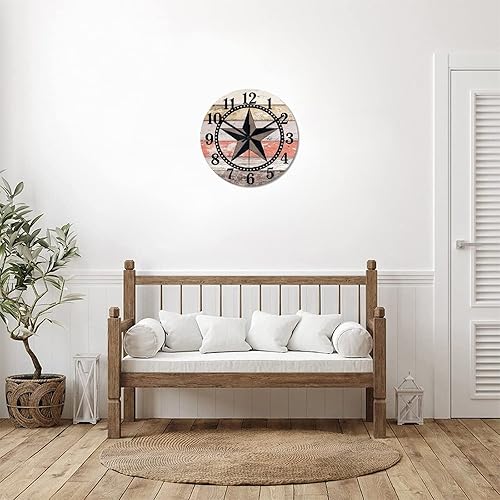 Miniatura 7 de Tollyee Reloj de pared decorativo de 15 pulgadas con estrella del oeste de Texas clásico reloj de madera de granja silencioso sin tictac funciona