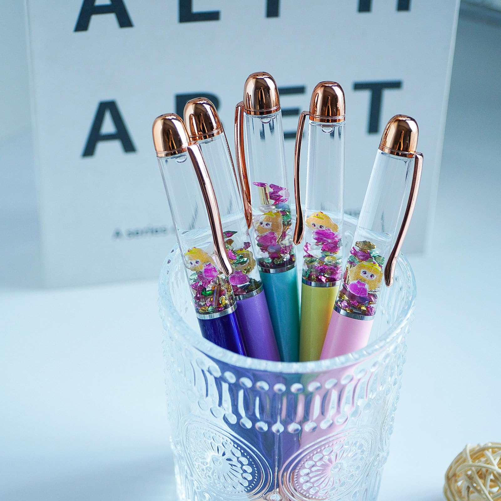 Sikyby Princess Cute 3D Floater Liquid Writing Journaling Office Pen Unique Gifts Set of 5 Pens, 1 count (Pack of 5) - Image 4