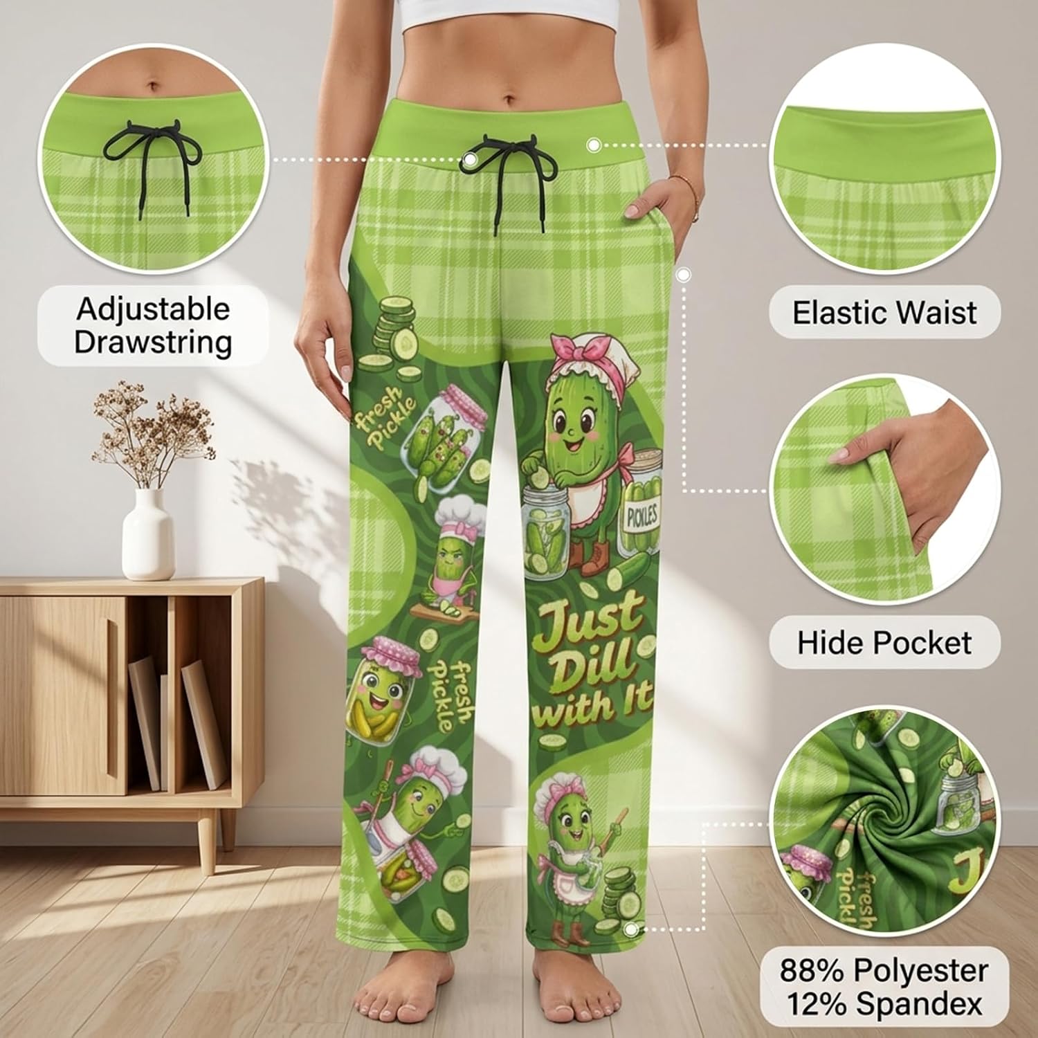 Funny Women's Pajama Pants Soft Casual Pajama Bottoms Comfy Wide Leg Sleep Pants With Pockets Drawstring
