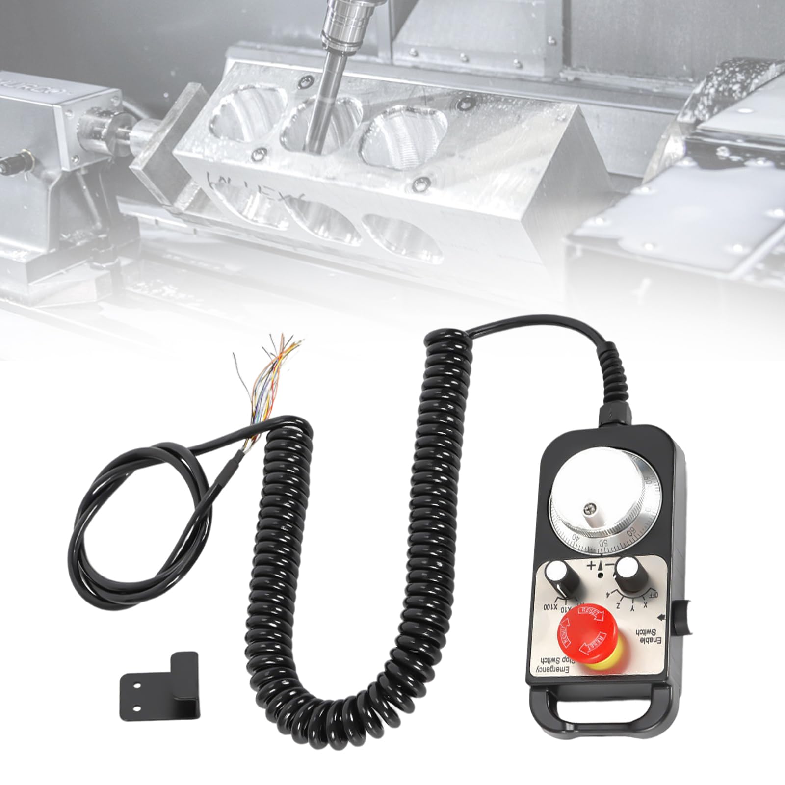 Impulsgenerator, Universal 4-Achse MPG Anhänger Handrad Controller mit Not-Aus, Linientreiber Elektronisches Handrad für CNC Fräsmaschine