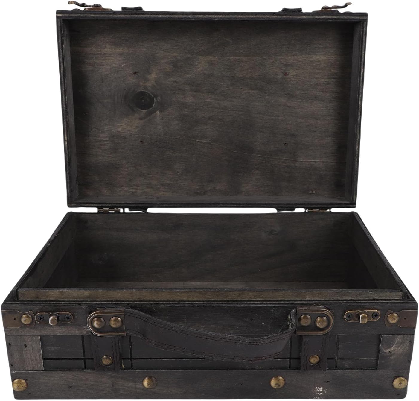 Zunate Vintage Wooden Chest, Retro Suitcase Storage Trunk with PU Leather Handle and Antique Hardware for Home Decor and Photography Props, Green Small 11.8in (1624B-01 Gray)