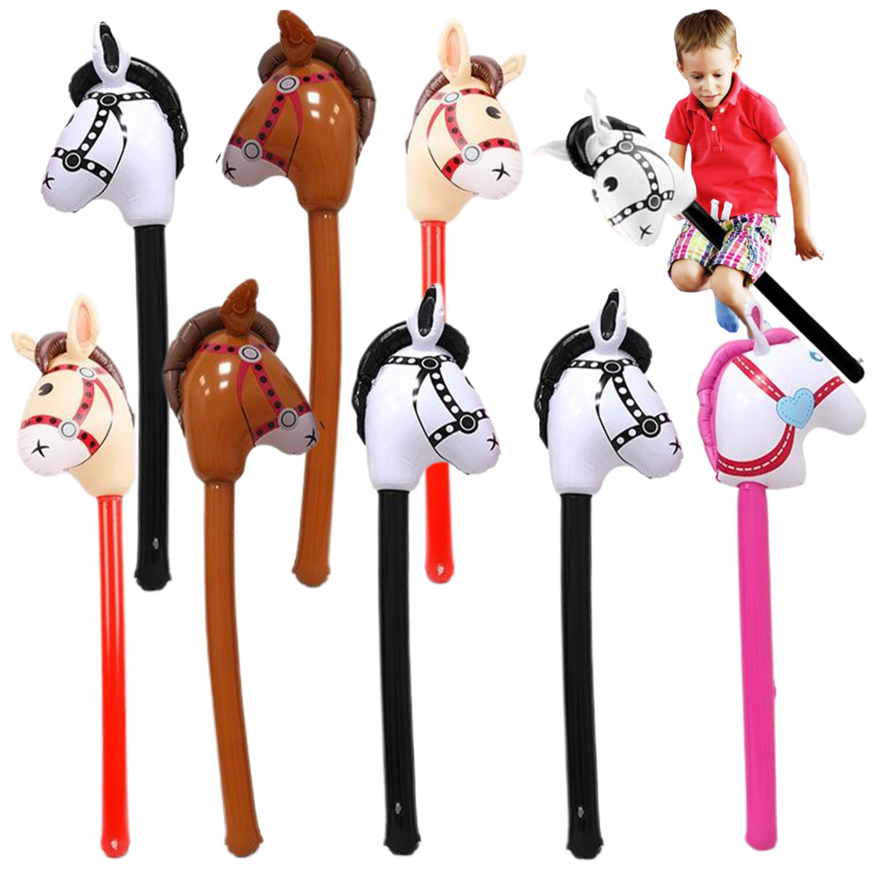 Bâton gonflable cheval 8 pièces, ballon en PVC souple coloré avec bord d'étanchéité pour fête