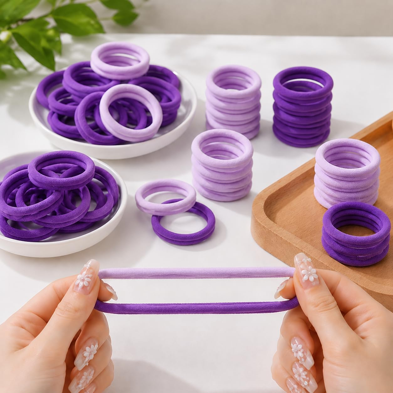 Polyester and Rubber Hair Ties, Seamless Elastic Bands for Ponytails, Office Hairstyles, Running and Yoga Workouts