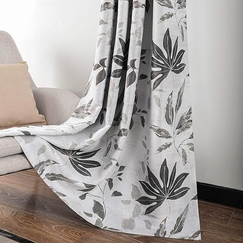 Miniatura 10 de Leeva Cortinas de tratamiento de ventana para estudio, moderno patrón de estampado floral abstracto con bloqueo de luz, cortinas opacas para sala de