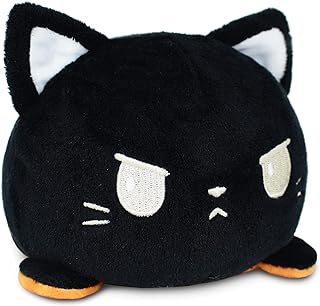 TeeTurtle | The Original Reversible Pumpkin Cat Plushie | Patented Design | Sensory Fidget Toy for Stress Relief | Black and Orange | Show Your Mood Without Saying a Word!