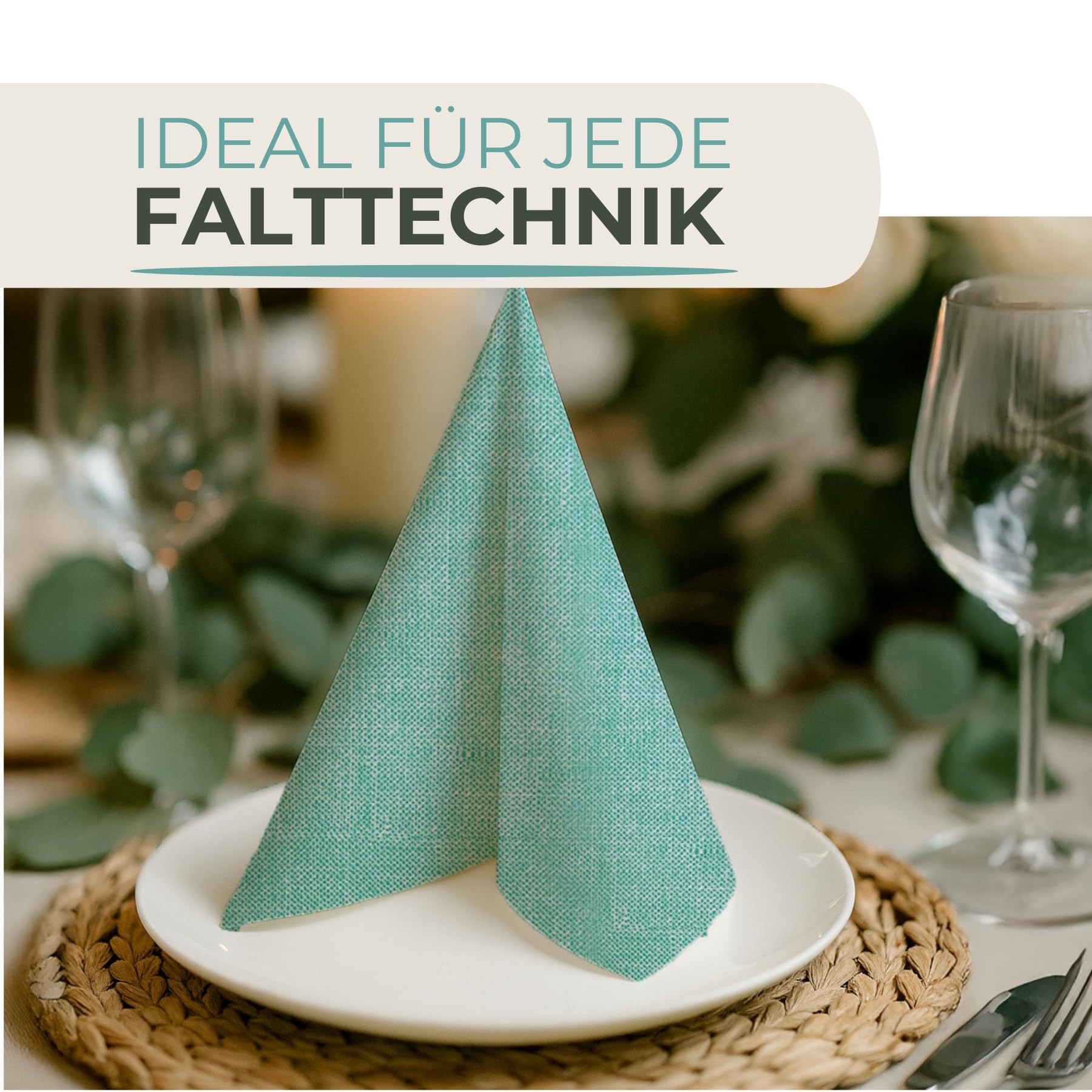 50 Stück große Servietten stoffähnlich Einfarbig Struktur eukalyptusgrün als Tischdeko. Festlich Eukalyptus grün zum falten für Konfirmation Kommunion Taufe Hochzeit Geburtstag 40x40cm Drogerie & Körperpflege