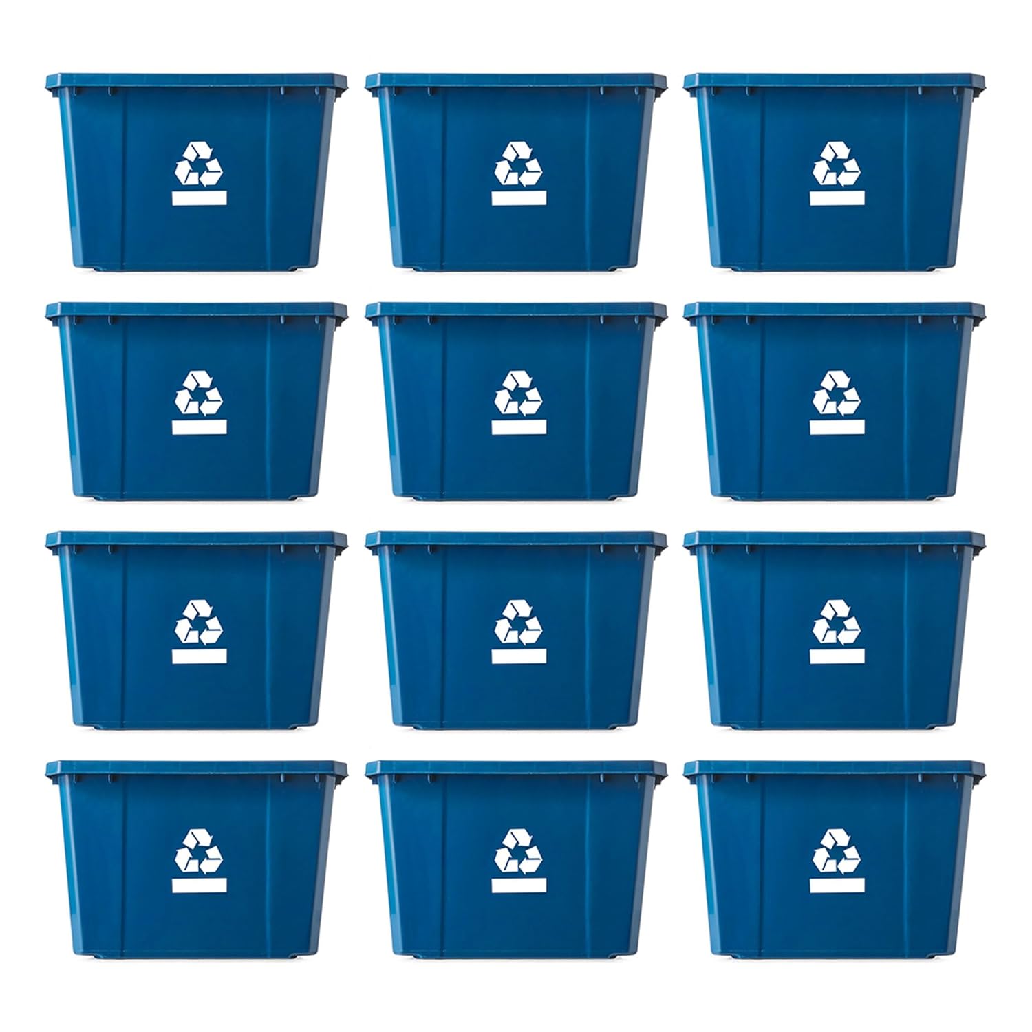 Gracious Living Medium Curbside Blue Box, Plastic 17 Gallon/64 Litre Home Trash Can Refuse and Recycling Bin Container with Built-in Handles (12 Pack)
