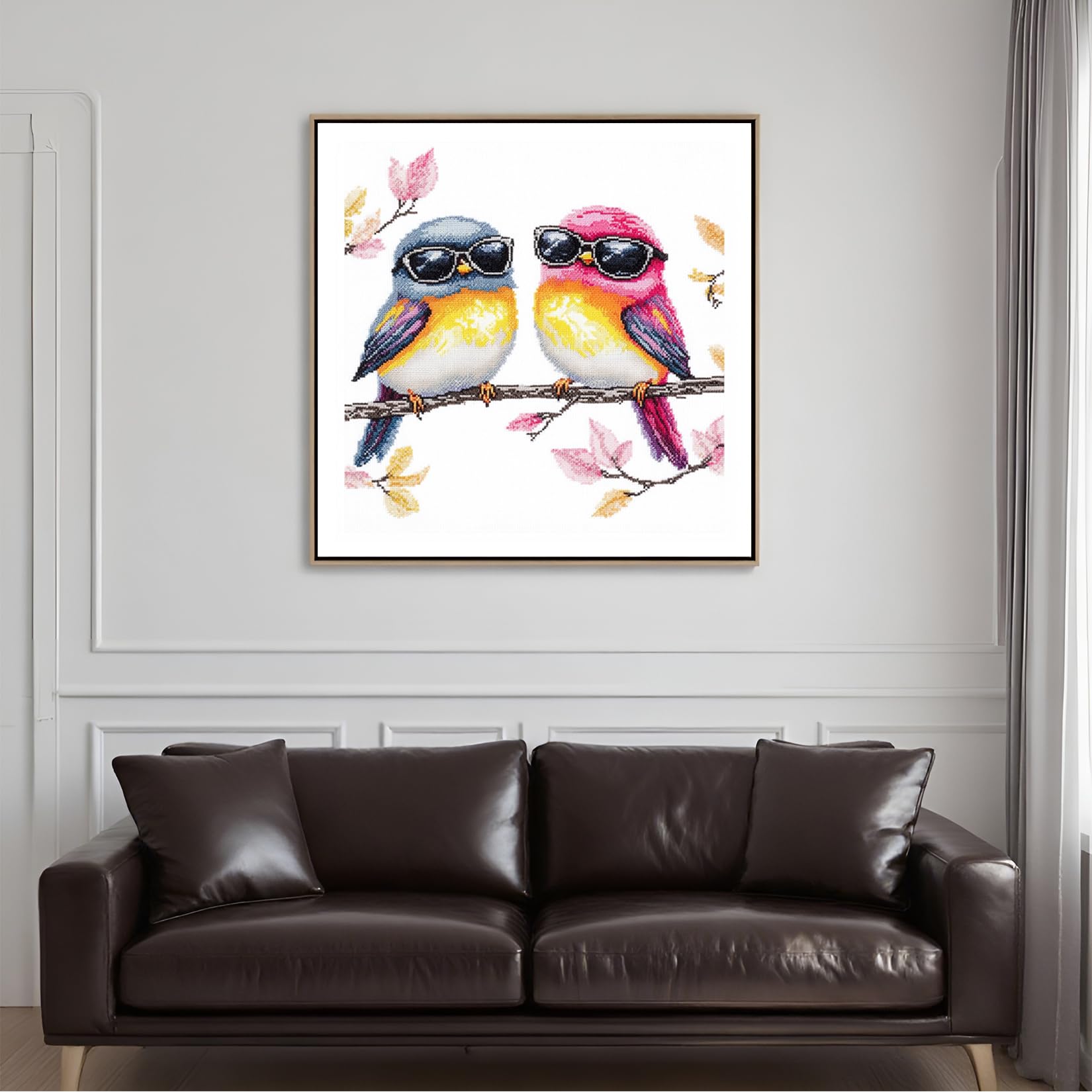 Kit Point De Croix 30x30 Cm Oiseaux Colorés - Canevas Pré Imprimé 11CT Pour Adultes Débutants
