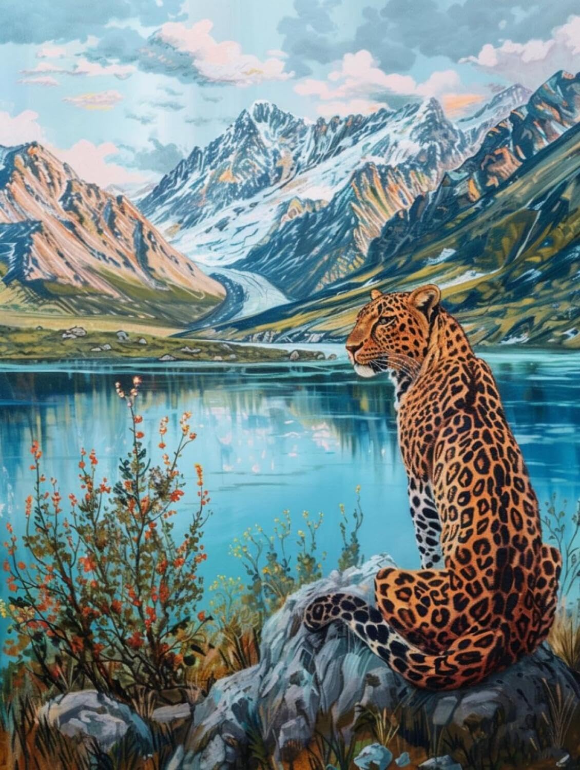 Rqwybcaxn DIY Latch Hook Rug Kit Mountains and Leopards 55x75cm