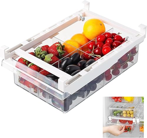 Cajón de refrigerador de 12 pulgadas, organizador de cajones de refrigerador para carne, queso, productos y más, elástico y almacenamiento profundo