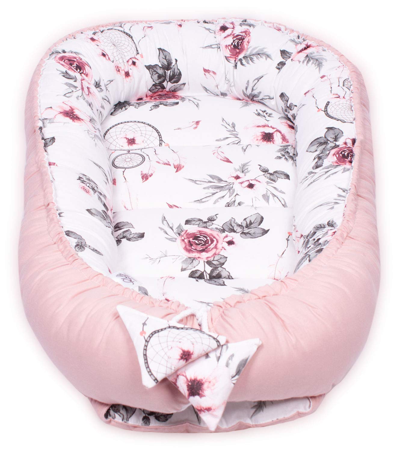PaLulli Nido de Peluche de 2 Caras, Nido de Bebé, Cuna de Viaje, Cambiador de Cama, Capullo para Cuna de Bebé, 100% Algodón Oeko Tex (Rosa Soñador)
