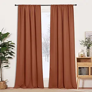 RYB HOME Orange Window Curtains 95 inches Length, Energy Efficient Rod Pocket Drapes Privacy Covers for Sliding Glass Door Home Office, W52 x L95 inch, 2 Panels, Burnt Orange
