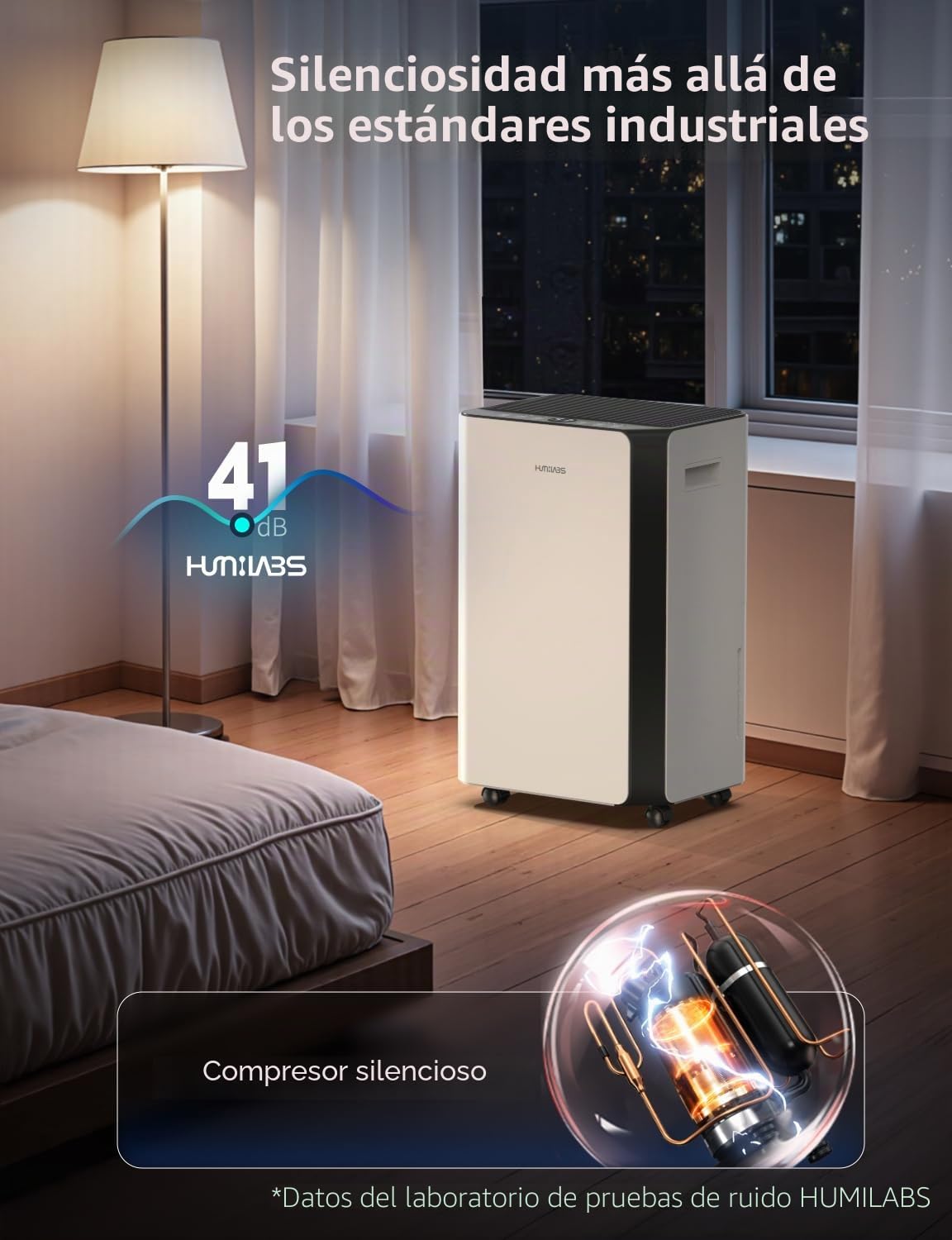 HUMILABS Deshumidificador eléctrico 20L para piezas de 60m²/App & WLAN deshumidificador/con manguera de drenaje/tanque de agua de 4,5L/3 modos de funcionamiento/temporizador 24h