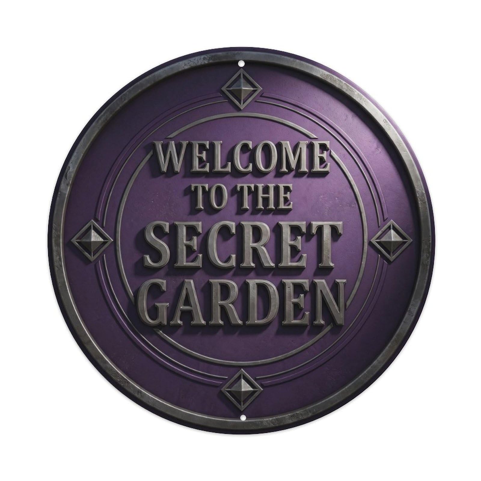 Vintage Welcome Secret Garden Purple Gunmetal Metal Tin Sign