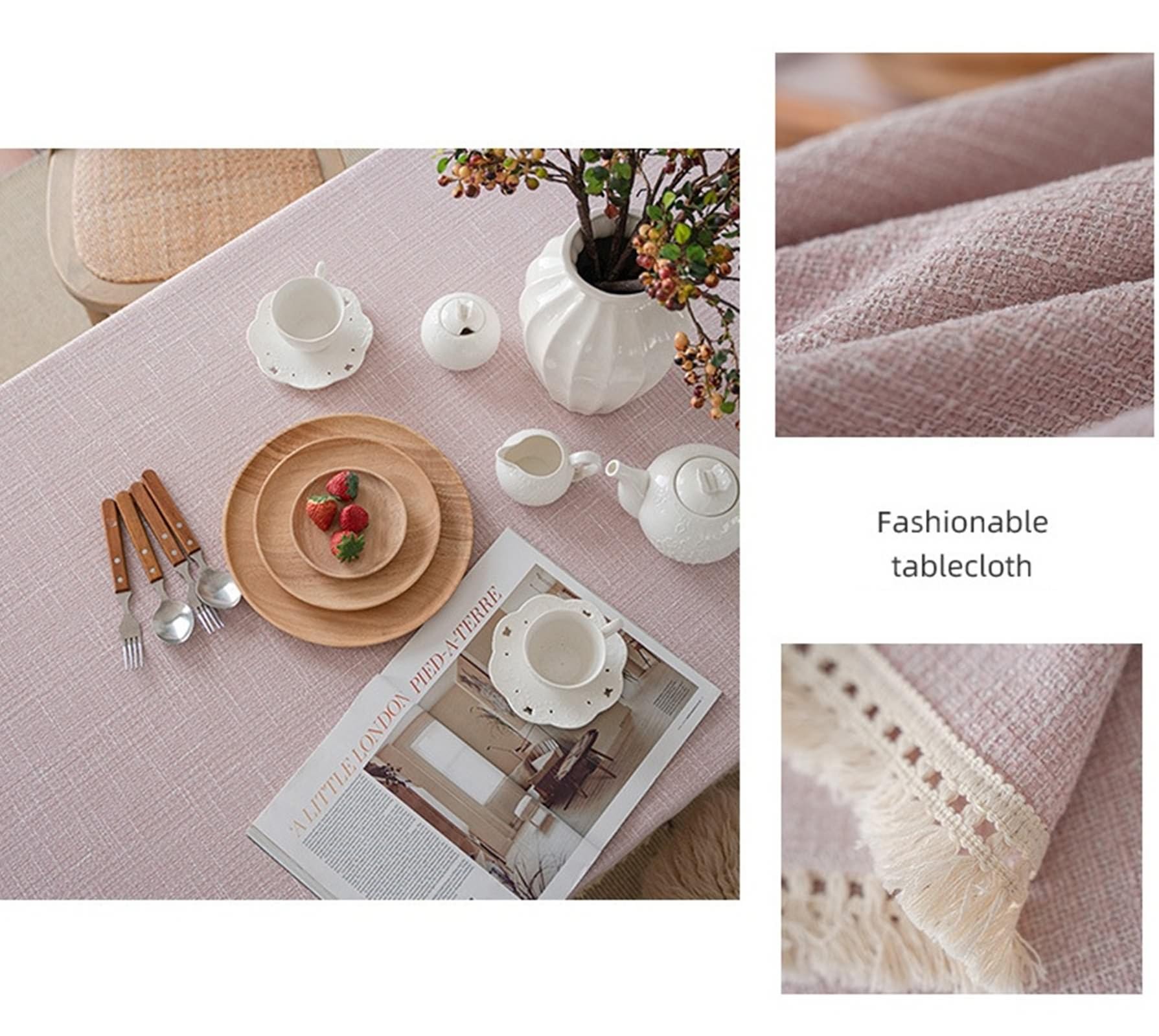 Tovaglia Decorativa Quadrata, Tovaglie 150 x 150 cm Semplice con nappa lavorata a maglia in Poliestere Copritavolo per Tavolo da Pranzo, Cucina, Festa CompleannoRosa