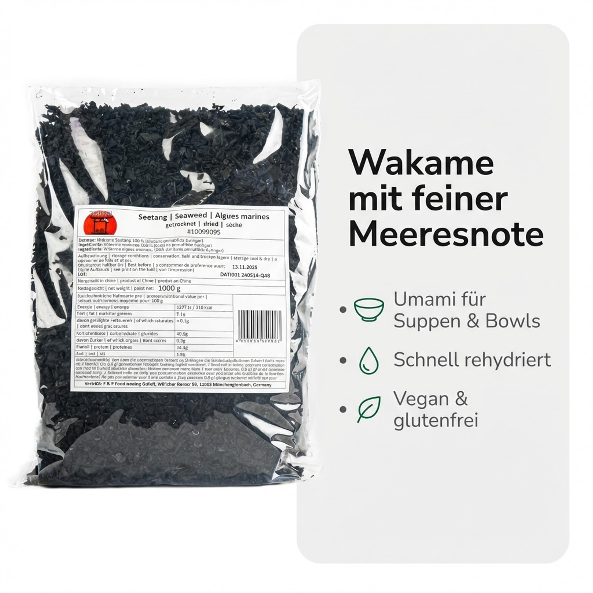 Takori Wakame Flocken für Miso-Suppe 10x 1 kg, Seetang getrocknet für asiatische Küche, vegan und glutenfrei