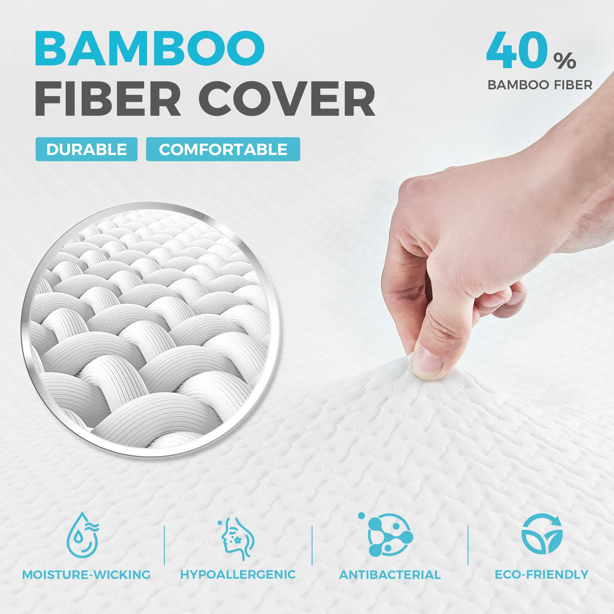 USPARK - Coprimaterasso super king spesso 10 cm, in memory foam e strato in carbone di bambù per comfort e supporto, rivestimento rimovibile in fibra di bambù con base antiscivolo (super king, 180 x